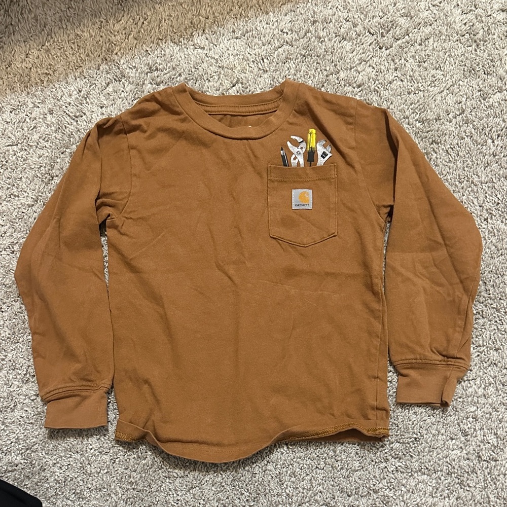 Carhartt Kids Brown Long Sleeve Tee with Pocket